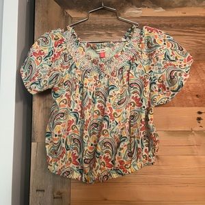 Paisley peasant style crop top